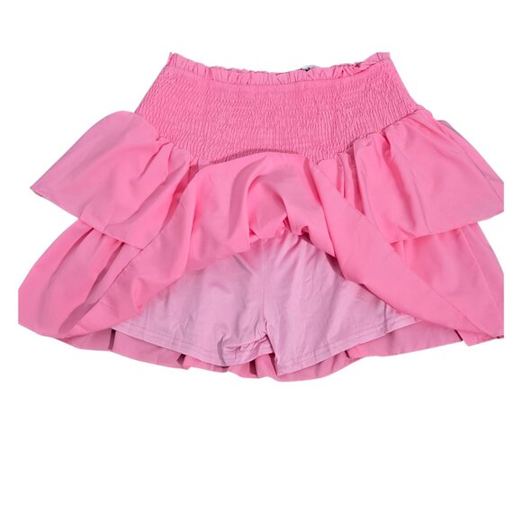 NWT | Anrilita Hot Pink Tiered Ruffle Smocked Waist Mini Skort | Large - Picture 3 of 5